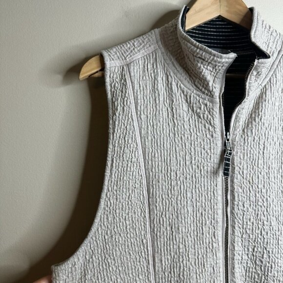 Habitat Sleeveless Beige Gray Full Zip Tunic Vest Sz L Waffle Pockets Lagenlook - Picture 4 of 13